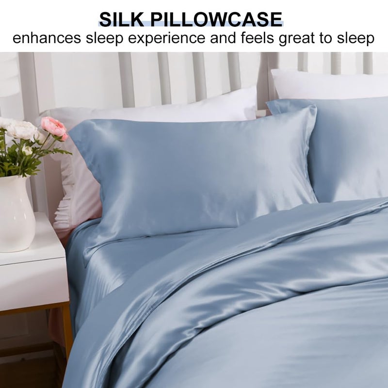 Ravmix Silk Pillow Cases with Zipper, 21momme Mulberry Silk Pillowcase for Hair Skin Health, Soft Smooth Breathable Cool Pillow Cover for Beauty Sleep with Gift Box 1PC(Standard 20"x26", Flint Blue) - Image 4